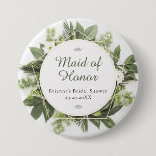 Geometrische groenery Foliage Lijst Bridal Party R Ronde Button 7,6 Cm