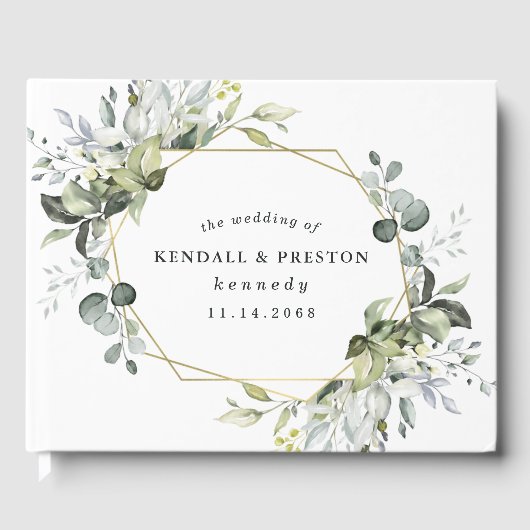 Geometrische groenery Modern Gold Succulent Weddin Gastenboek (Voorkant)