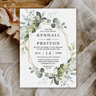 Geometrische groenery Modern Gold Succulent Weddin Kaart