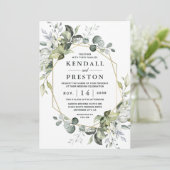 Geometrische groenery Modern Gold Succulent Weddin Kaart (Staand voorkant)