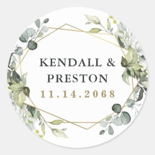 Geometrische groenery Modern Gold Succulent Weddin Ronde Sticker