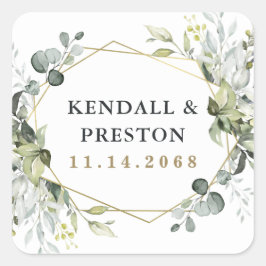 Geometrische groenery Modern Gold Succulent Weddin Vierkante Sticker