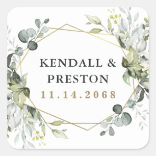 Geometrische groenery Modern Gold Succulent Weddin Vierkante Sticker