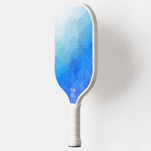 Geometrische Halftone Stippen Witte Blauwe Gradiën Pickleball Paddle (Links)
