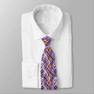 Geometrische Halloween Plaid - Paars, Oranje, Wit Stropdas