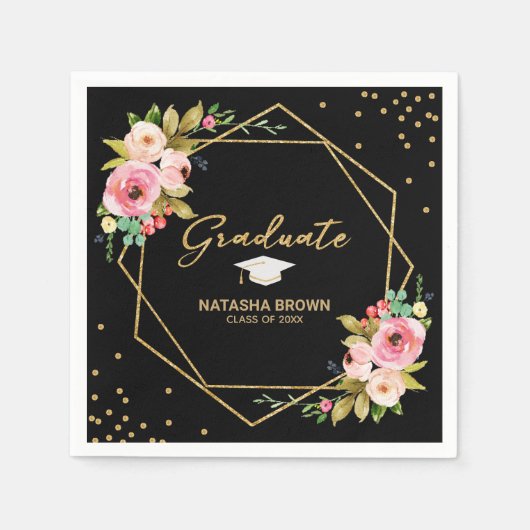 Geometrische hand belettering Gold Glitter Afstude Servet (Voorkant)