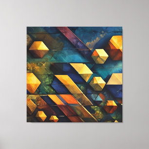 Geometrische Harmonie: Abstracte Kubussen in Goud  Canvas Afdruk