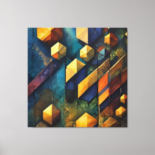Geometrische Harmonie: Abstracte Kubussen in Goud  Canvas Afdruk