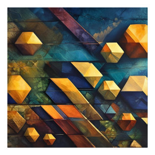 Geometrische Harmonie: Abstracte Kubussen in Goud Foto Afdruk