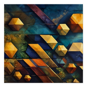 Geometrische Harmonie: Abstracte Kubussen in Goud  Perfect Poster