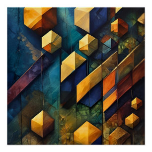 Geometrische Harmonie: Abstracte Kubussen in Goud  Perfect Poster