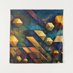 Geometrische Harmonie: Abstracte Kubussen in Goud  Wandkleed