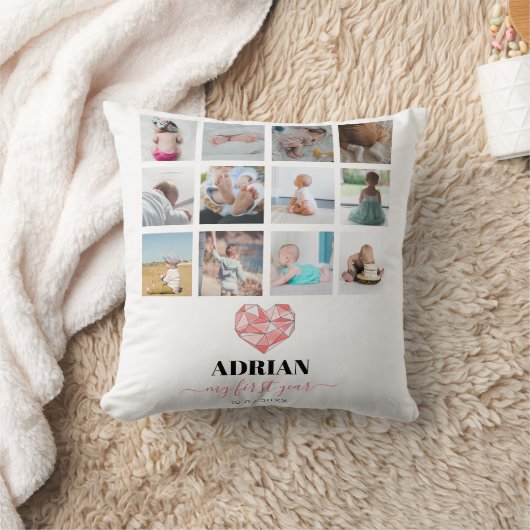 Geometrische hart baby eerste jaar foto collage kussen (Deken)