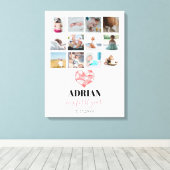 Geometrische hart baby's eerste jaar fotocollage canvas afdruk (Insitu (Houten vloer))