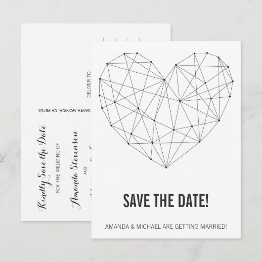 Geometrische hart save the date briefkaart sjabloo (Voorkant / Achterkant)