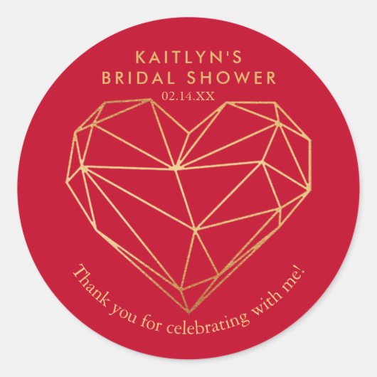 Geometrische Hart Valentijnsdag Bruidsuitnodiging Ronde Sticker (Voorkant)