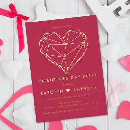 Geometrische Hart Valentijnsdag Feest Echte Folie Uitnodiging