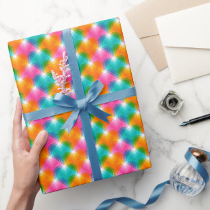 Geometrische harten in psychedelische kleuren (1) cadeaupapier