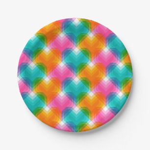 Geometrische harten in psychedelische kleuren (1) papieren bordje