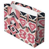 Geometrische hartslag Valentijnsdag inpakpapier Groot Cadeauzakje (Achterkant Gekanteld)