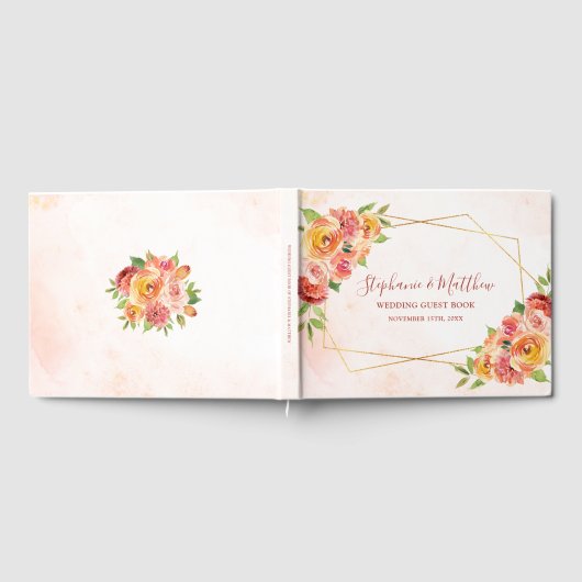 Geometrische Herfst Bloemen Waterverf Bruiloft Gastenboek (Volledig)