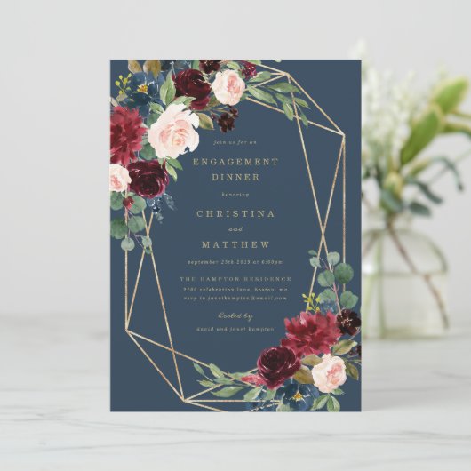 Geometrische Herfst Romance Verloving Dinner Invit Menu (Staand voorkant)