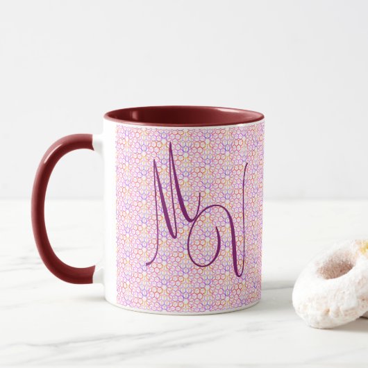 Geometrische hete kleuren monogrammed Mok (Met donut)