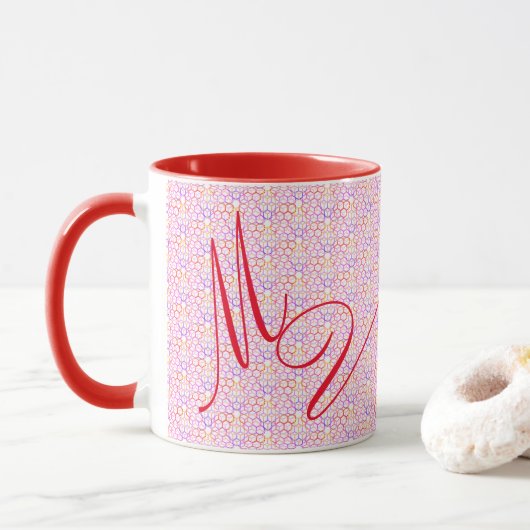 Geometrische hete kleuren monogrammed Mok (Met donut)