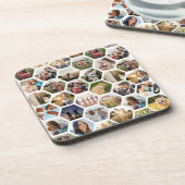 Geometrische hexagon patroon fotocollage bier onderzetter (Linkerzijde)