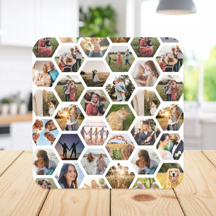 Geometrische hexagon patroon fotocollage bier onderzetter