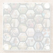 Geometrische hexagon patroon fotocollage glazen onderzetter (Achterkant)