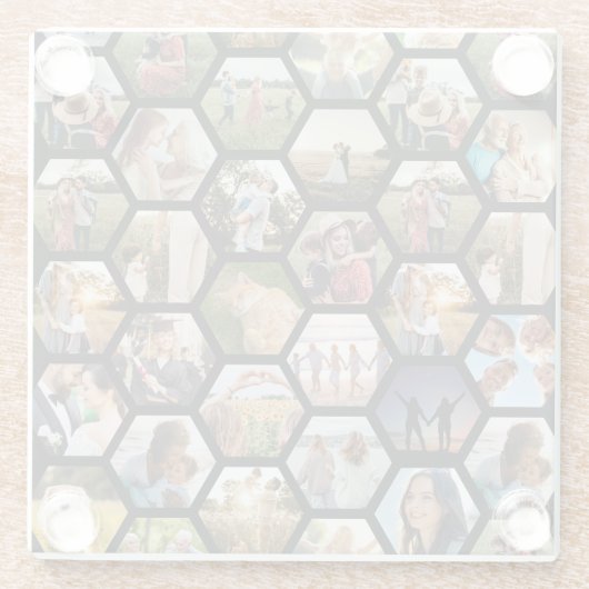 Geometrische hexagon patroon fotocollage glazen onderzetter (Achterkant)
