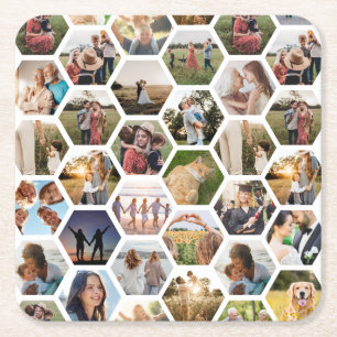 Geometrische hexagon patroon fotocollage kartonnen onderzetters