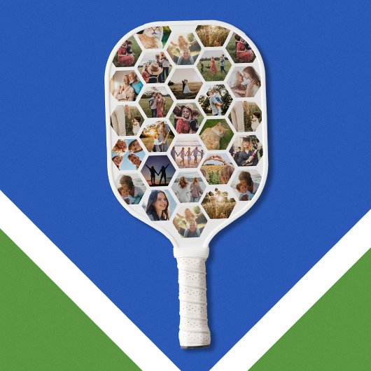 Geometrische hexagon patroon fotocollage pickleball paddle