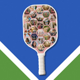 Geometrische hexagon patroon fotocollage pickleball paddle