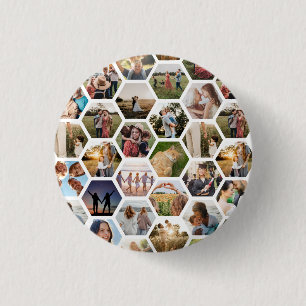 Geometrische hexagon patroon fotocollage ronde button 3,2 cm