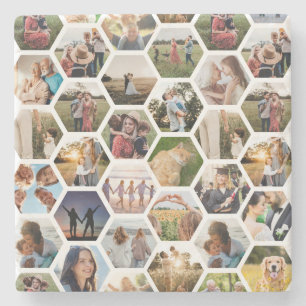 Geometrische hexagon patroon fotocollage stenen onderzetter