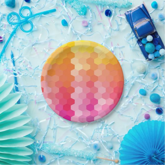 Geometrische Hexagon Roze & Geel Papier Borden Papieren Bordje (Feest)