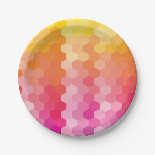 Geometrische Hexagon Roze & Geel Papier Borden Papieren Bordje (Voorkant)