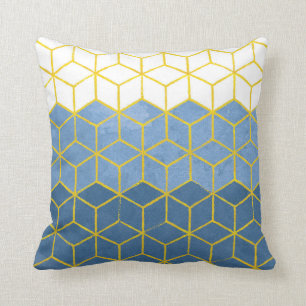 Geometrische hexagons Blue en Gold Kussen