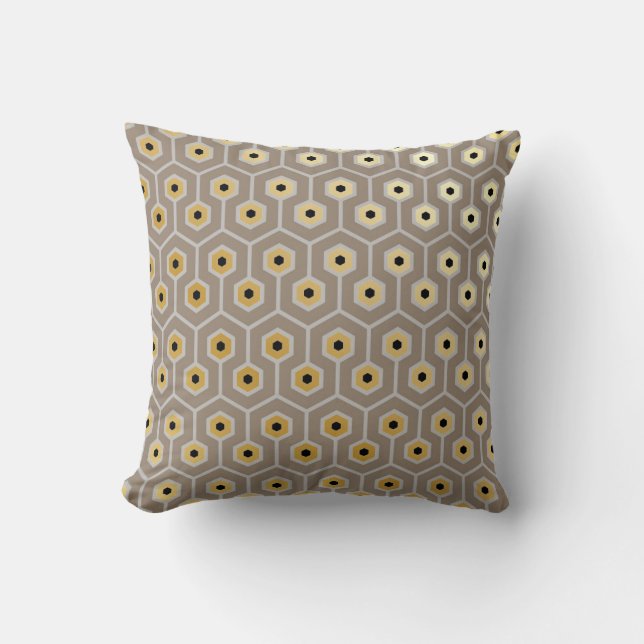 Geometrische hexagons Pattern Taupe Grey Black Cre Kussen (Voorkant)
