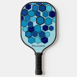 Geometrische Hexen Grafische Monogram Blauwe Kools Pickleball Paddle