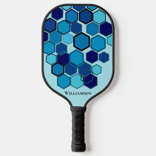 Geometrische Hexen Grafische Monogram Blauwe Kools Pickleball Paddle (Voorkant)