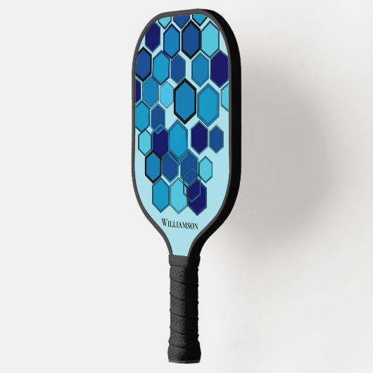 Geometrische Hexen Grafische Monogram Blauwe Kools Pickleball Paddle (Links)
