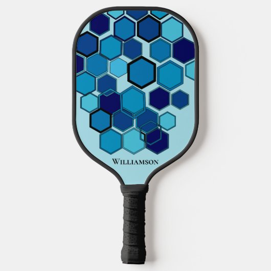Geometrische Hexen Grafische Monogram Blauwe Kools Pickleball Paddle (Achterkant)