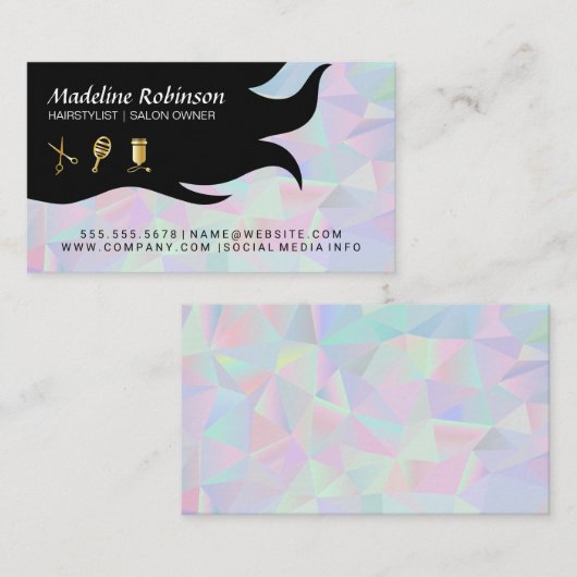 Geometrische holografische achtergrond | Haar en s Visitekaartje (Voorkant / Achterkant)
