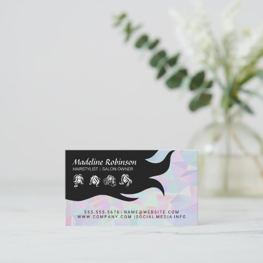 geometrische holografische achtergrond | Haarstijl Visitekaartje (Staand voorkant)