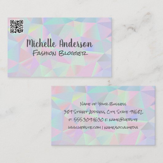 geometrische holografische achtergrond | QR-code Visitekaartje (Voorkant / Achterkant)