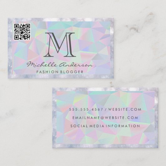 Geometrische holografische achtergrond | QR-scan | Visitekaartje (Voorkant / Achterkant)
