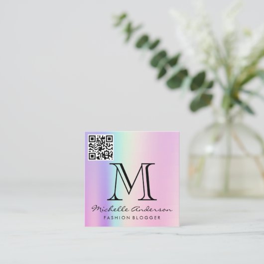 Geometrische holografische achtergrond | QR-scanla Vierkante Visitekaartje (Staand voorkant)